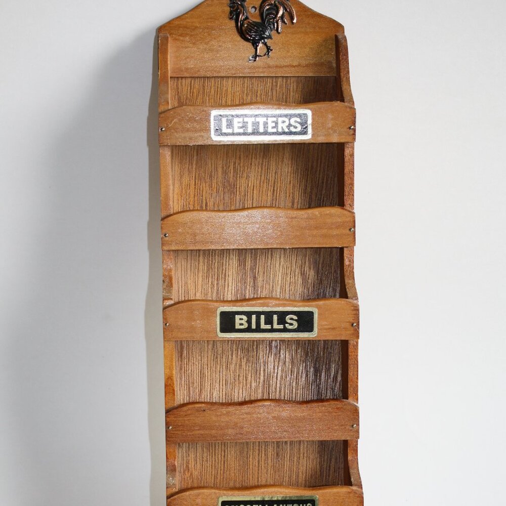 Vintage Wooden Mail holder Bill keeper Keys Japan Cottage Farmhouse Decor Office